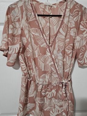 Sienna Sky Pink and White Leaf Print Wrap Top